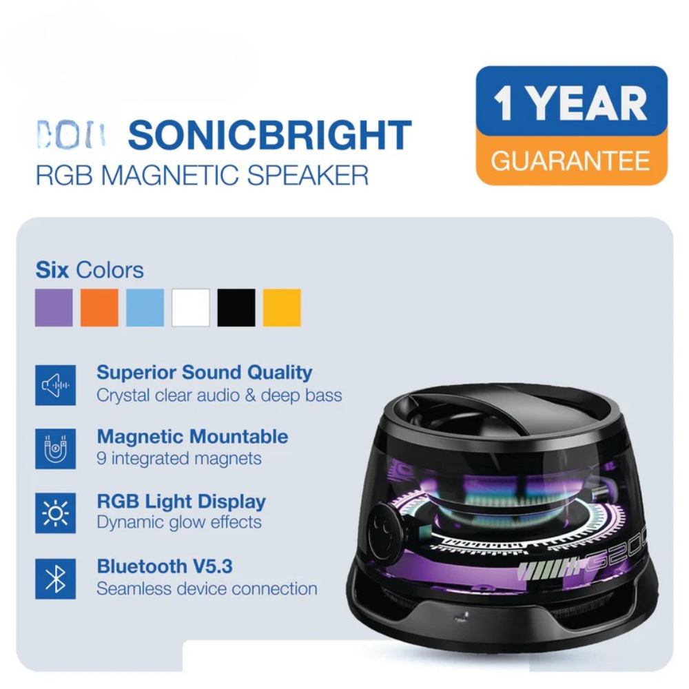 Portable RGB Bluetooth Speaker – Magnetic Mount & 360° Bass