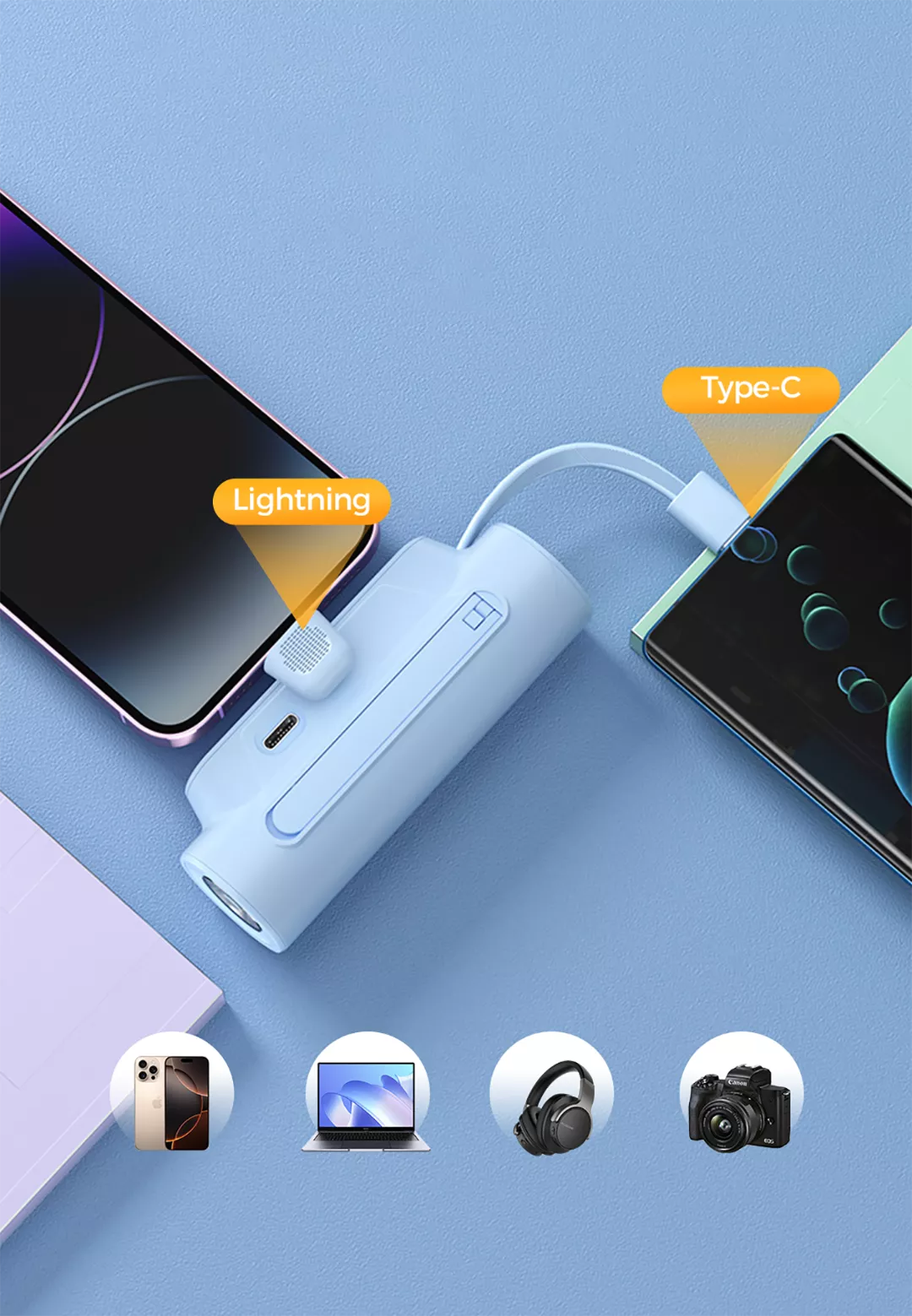 Multifunctional Portable Charger with Cable