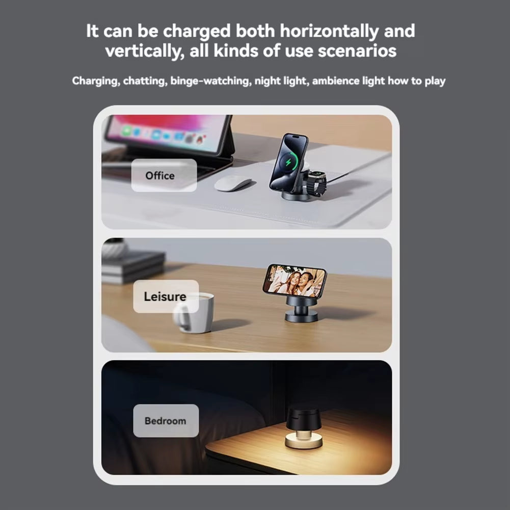 A73E-3 in 1 Foldable Magnetic Wireless Charger Stand for Iphone 15 14 13 Pro/Max for Iwatch Airpods 3/2 Fast Charger Holder