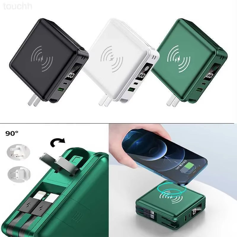 15000Mah  Multi-Function 6 in 1 Powerbank Built Cable AC Plug 22.5W PD Super Fast Charging Travel Charger