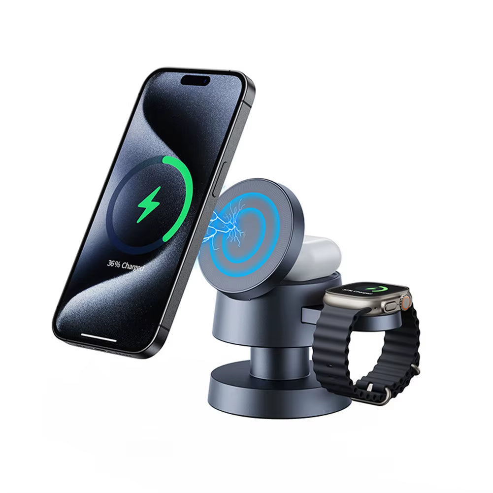 A73E-3 in 1 Foldable Magnetic Wireless Charger Stand for Iphone 15 14 13 Pro/Max for Iwatch Airpods 3/2 Fast Charger Holder