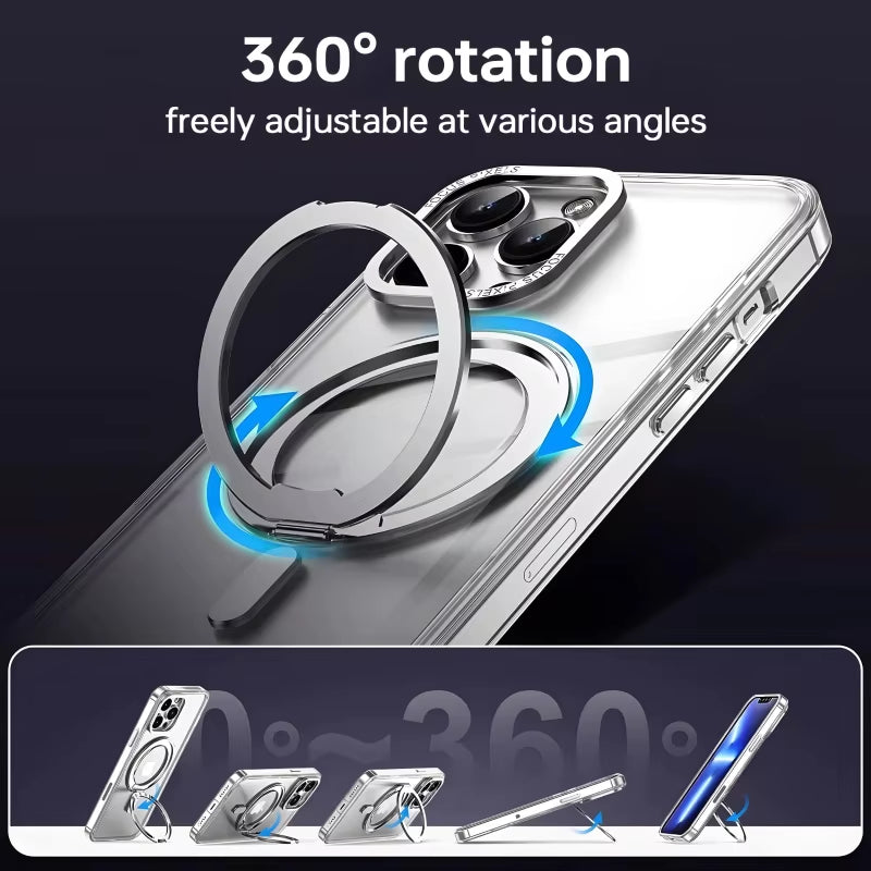 360° Rotation Holder for Magsafe Magnetic Wireless Charging Case for Iphone 15 14 13 12 11 Pro Max plus Phone Transparent Cover