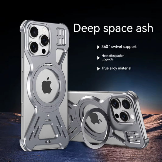 Magnetic 360 ° Metal Bracket Aluminum Alloy Frameless Phone Cases,For Iphone 15 16 Pro Max Magsafe Wireless Charging Metal Case