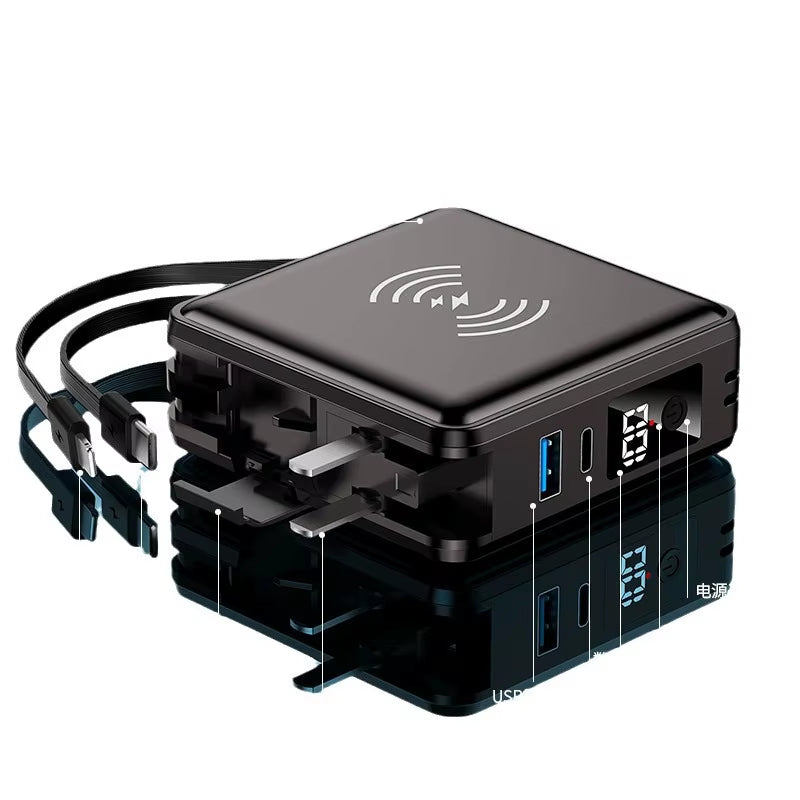 15000Mah  Multi-Function 6 in 1 Powerbank Built Cable AC Plug 22.5W PD Super Fast Charging Travel Charger