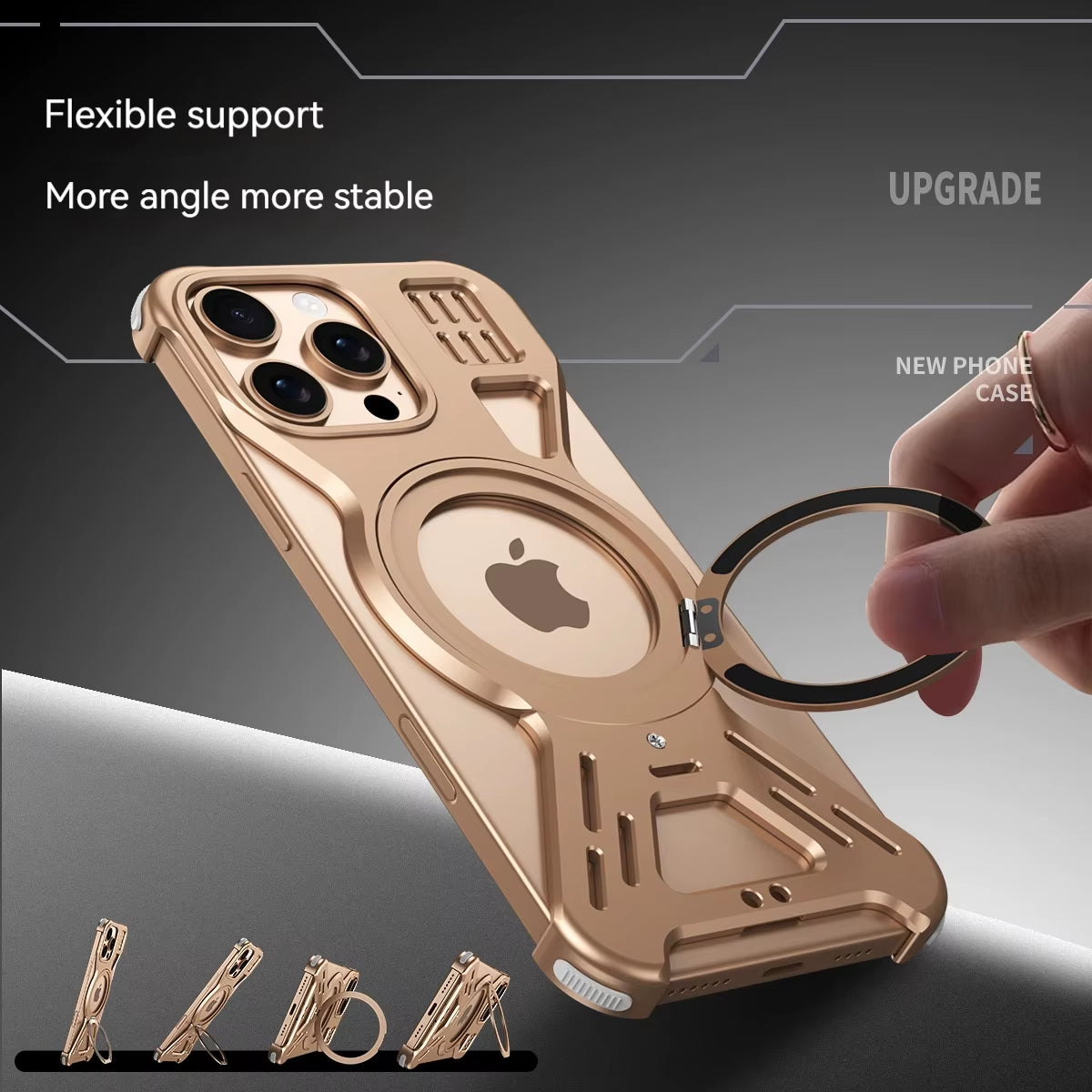 Magnetic 360 ° Metal Bracket Aluminum Alloy Frameless Phone Cases,For Iphone 15 16 Pro Max Magsafe Wireless Charging Metal Case