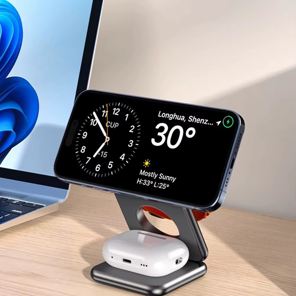 3 in 1 Foldable Magnetic Wireless Charg-Er Stand for Iphone 15 14 13 Iwatch 8 7 Air-Pods Pro Dock Station Fast Charging Holder