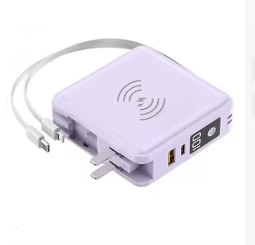 15000Mah  Multi-Function 6 in 1 Powerbank Built Cable AC Plug 22.5W PD Super Fast Charging Travel Charger