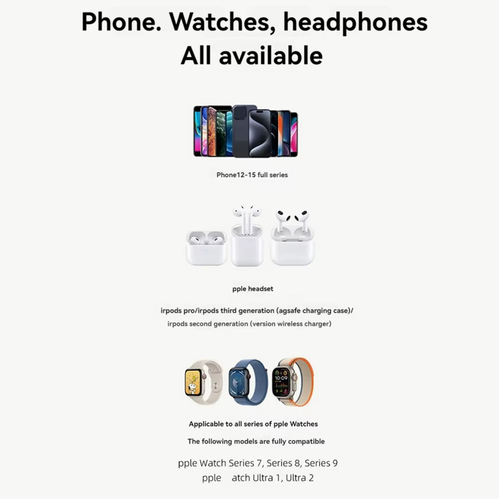 A73E-3 in 1 Foldable Magnetic Wireless Charger Stand for Iphone 15 14 13 Pro/Max for Iwatch Airpods 3/2 Fast Charger Holder