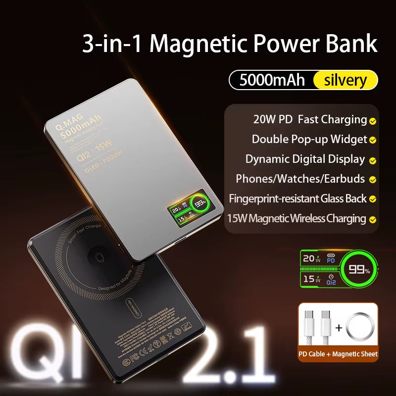 Qi2.1 Magnetic Wireless Power Bank 5000mAh 10000mAh 20W Fast Charging