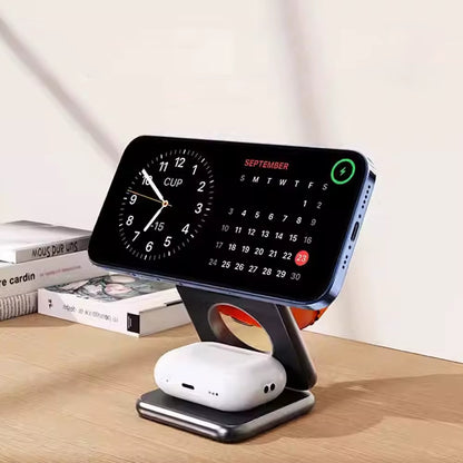 3 in 1 Foldable Magnetic Wireless Charg-Er Stand for Iphone 15 14 13 Iwatch 8 7 Air-Pods Pro Dock Station Fast Charging Holder