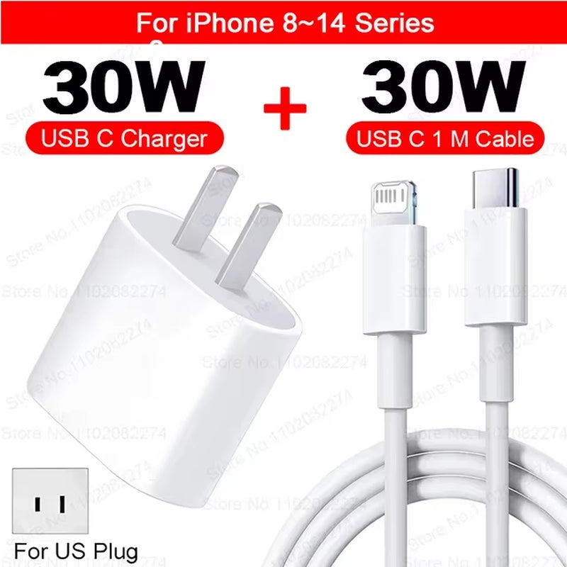 30W USB C PD Fast Charger iPhone Adapter with Type C Cable