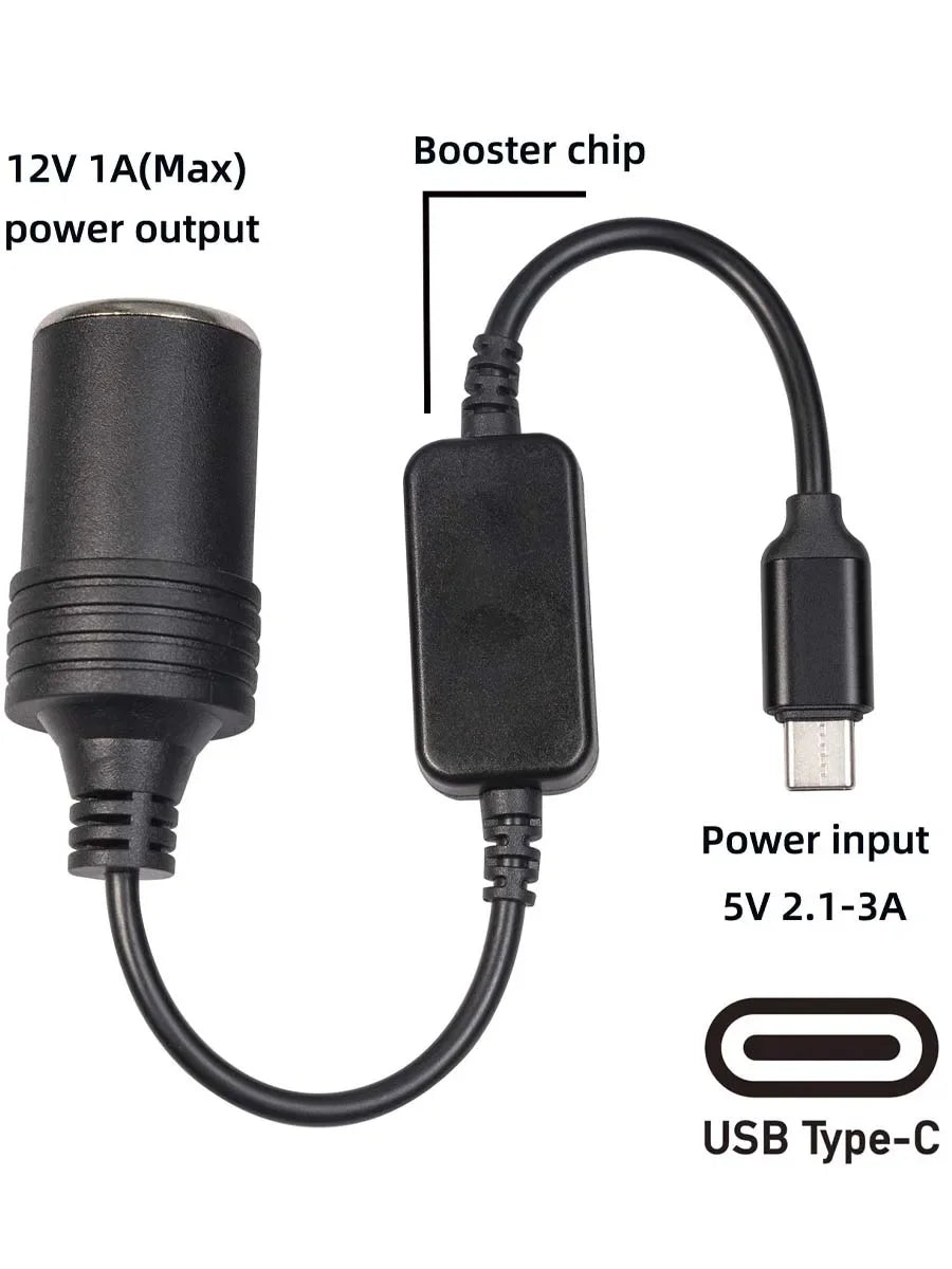USB to 12V Car Cigarette Lighter Adapter Converter 5V 2A Power Cable