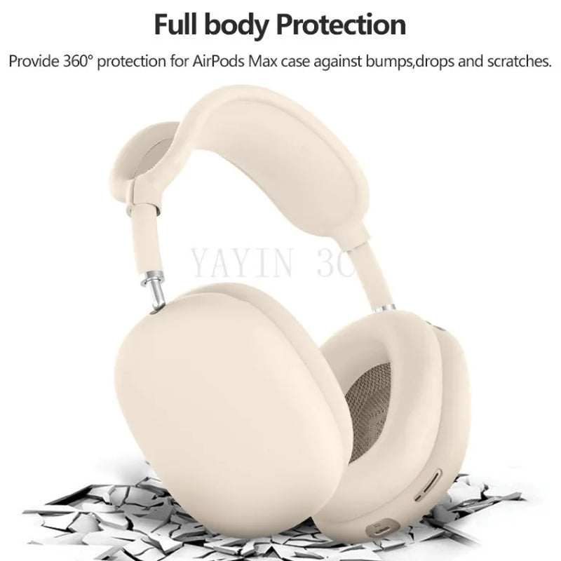 4 in 1 AirPods Max Silicone Protective Case Set Full Coverage Headband Earpad Cover