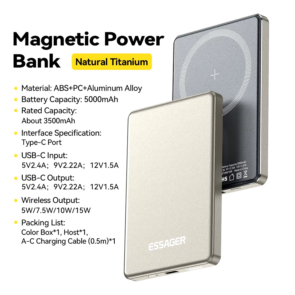 5000mAh Magnetic Wireless Power Bank 20W Fast Charging MagSafe Portable Charger