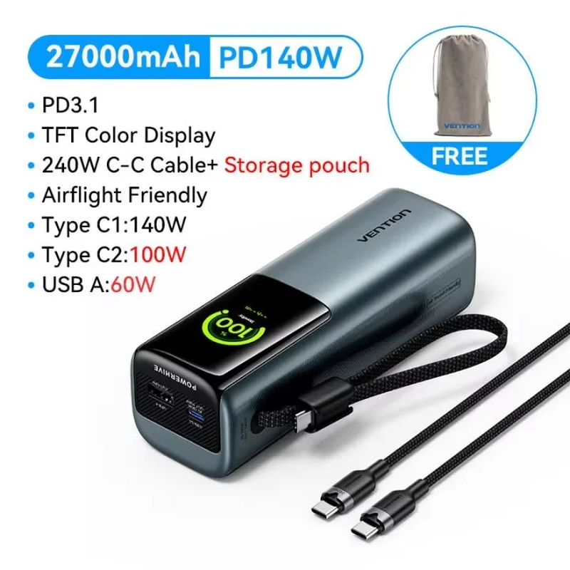 27000mAh Power Bank 200W PD3.1 Fast Charging 140W Laptop Portable Charger Main image