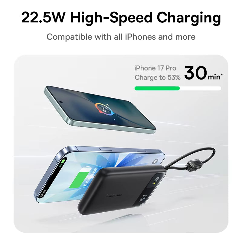 10000mAh Power Bank 22.5W Fast Charging Built-in USB C Cable Digital Display