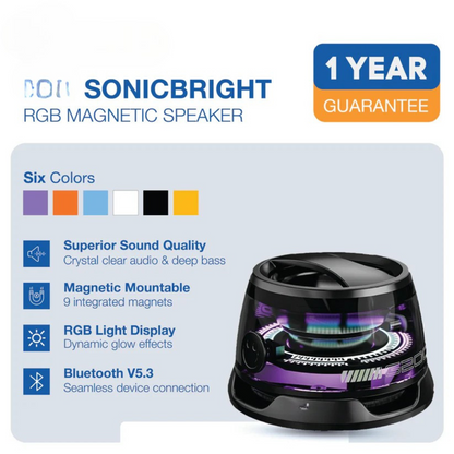 Portable RGB Bluetooth Speaker – Magnetic Mount & 360° Bass