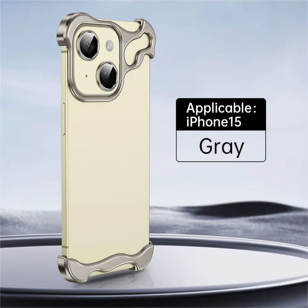 Luxury Alien Titanium Alloy Bumper Phone Case for  15 13 12 14 Pro Max 15Plus Metal Lens Film Protection Corner Pads Cover