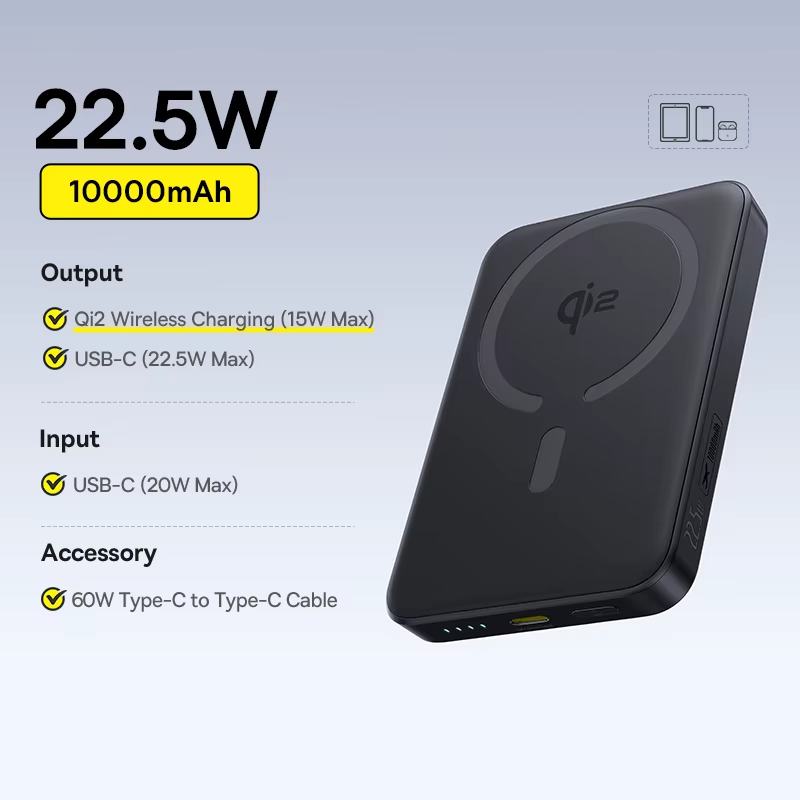 Qi2 Magnetic Power Bank 10000mAh 15W Wireless 22.5W Fast Charging Portable Main image