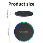 Wireless charging pad, black circular 3 in 1 Wireless Charger with a slim profile and blue-green illuminated rim
