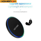 3 in 1 Wireless Charger with a slim black oval charging pad, smooth finish, and blue-green illuminated rim.