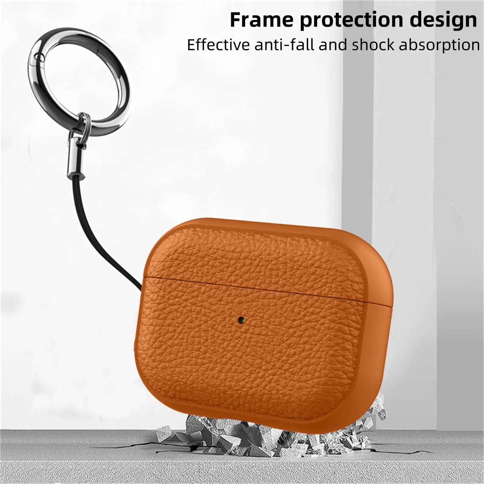 Leather Pattern AirPods Pro Case TPU Protective Cover with Keychain