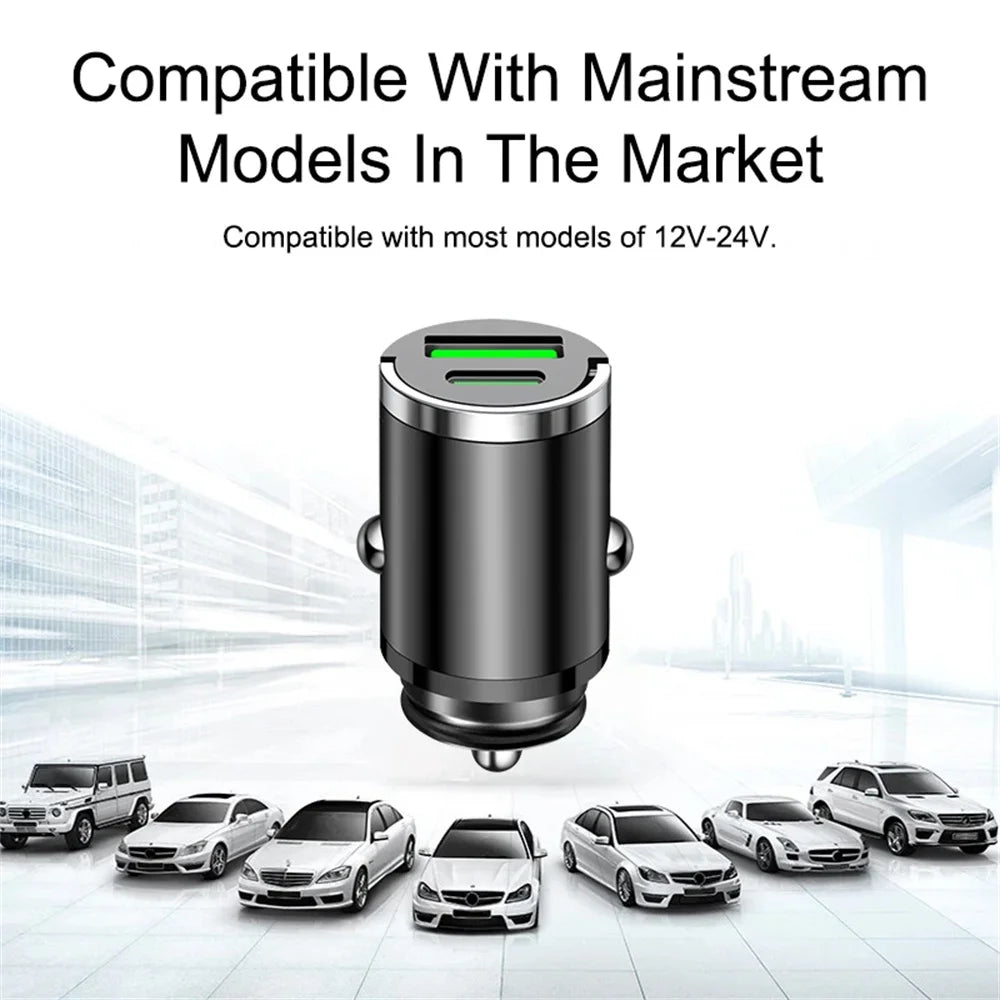 200W Dual USB Car Charger Fast Charging Adapter Compact Alloy Design