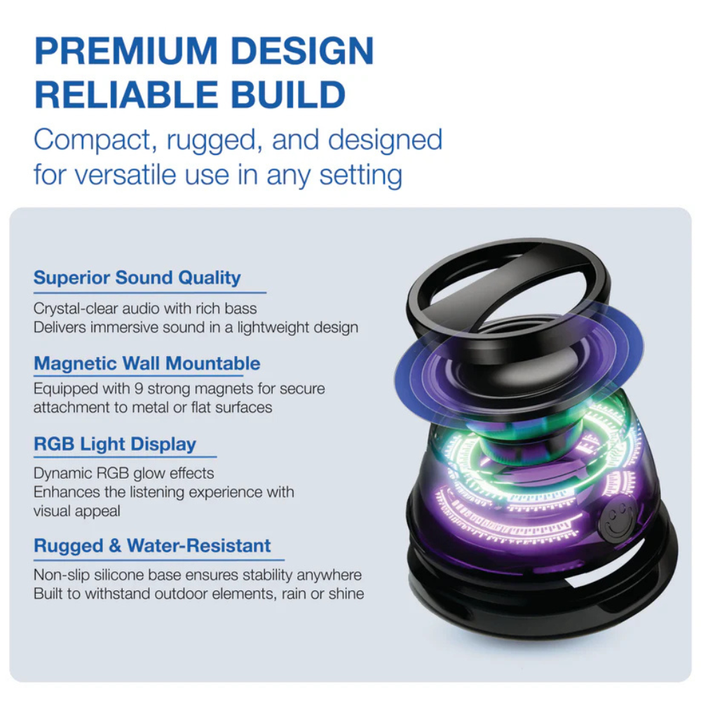 Portable RGB Bluetooth Speaker – Magnetic Mount & 360° Bass