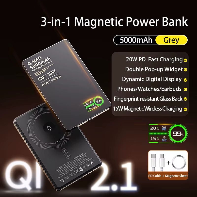 Qi2.1 Magnetic Wireless Power Bank 5000mAh 10000mAh 20W Fast Charging Main image