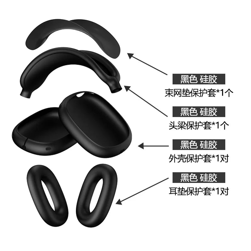 4 in 1 AirPods Max Silicone Protective Case Set Full Coverage Headband Earpad Cover