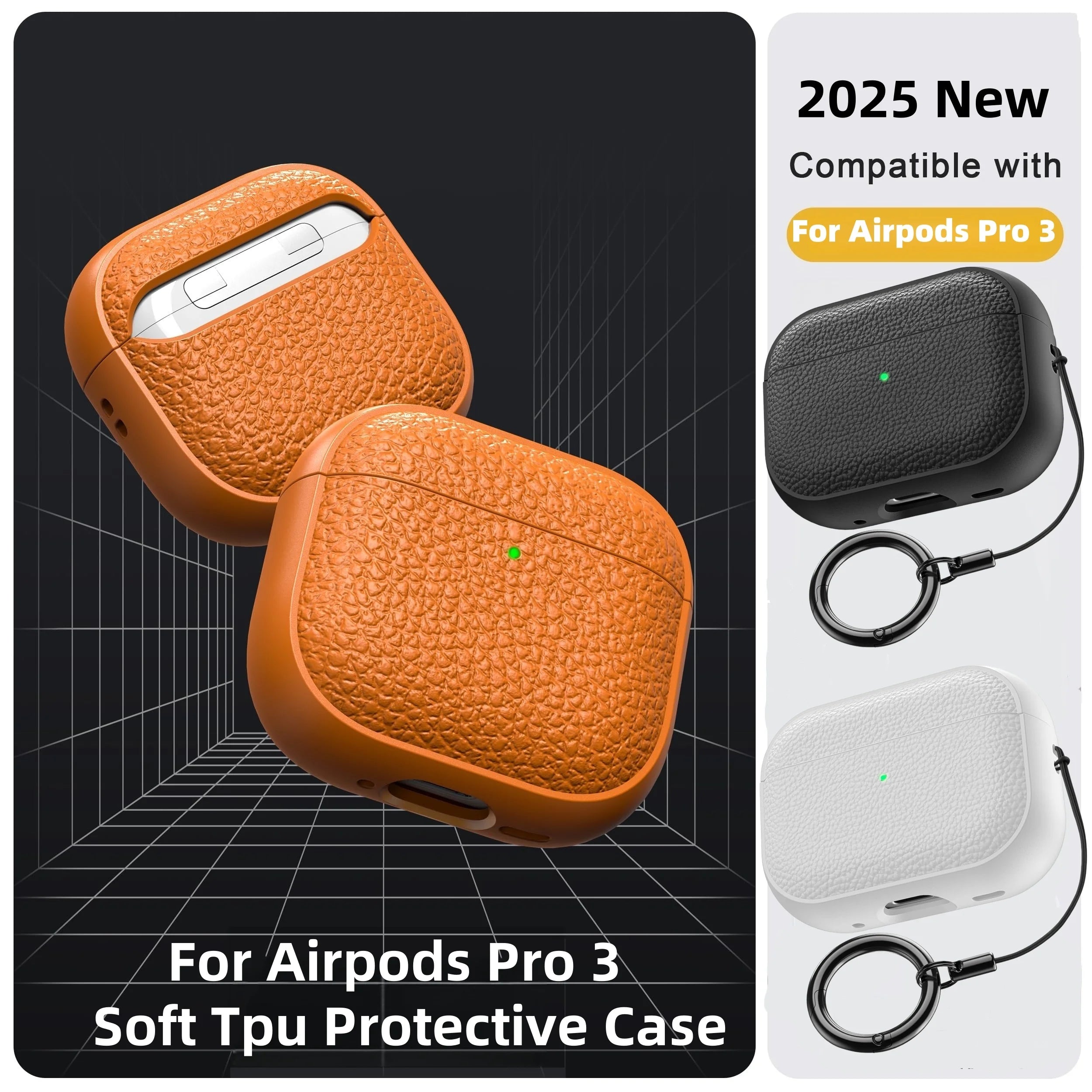 Leather Pattern AirPods Pro Case TPU Protective Cover with Keychain