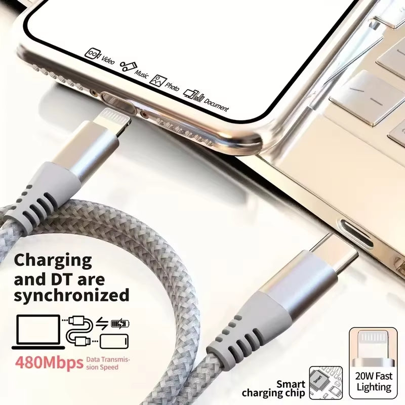 MFi Certified USB C to Lightning Cable Fast Charging Nylon Braided Cord