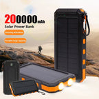 200000mAh Solar Power Bank Portable Charger USB-C USB-A Outdoor Battery