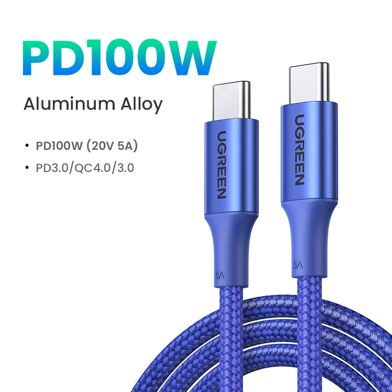 100W USB C to USB C Cable PD Fast Charging Nylon Braided 5A E-Marker
