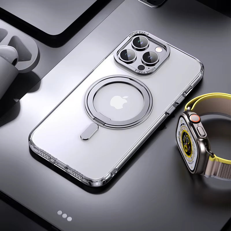 360° Rotation Holder for Magsafe Magnetic Wireless Charging Case for Iphone 15 14 13 12 11 Pro Max plus Phone Transparent Cover