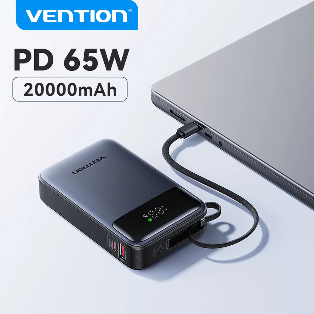 20000mAh Power Bank 65W Fast Charging Built-in USB C Cable Laptop Charger
