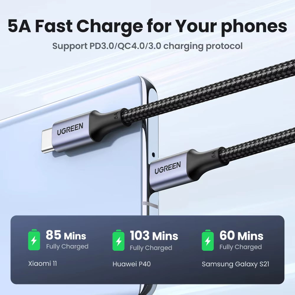 100W USB C to USB C Cable PD Fast Charging Nylon Braided 5A E-Marker