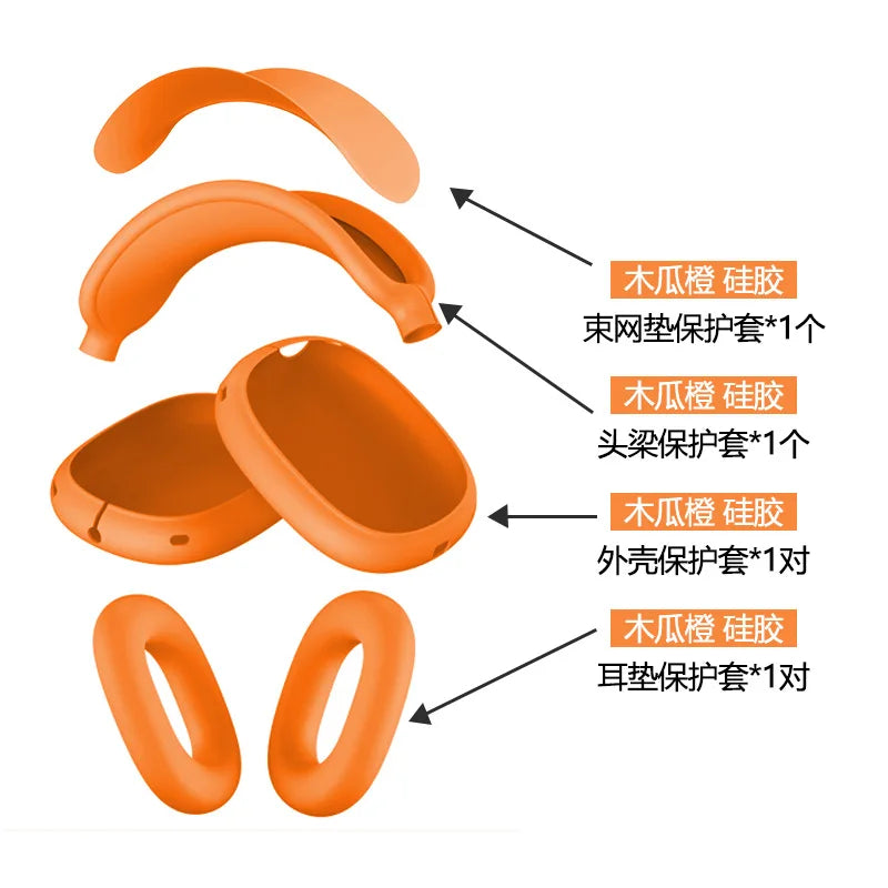 4 in 1 AirPods Max Silicone Protective Case Set Full Coverage Headband Earpad Cover