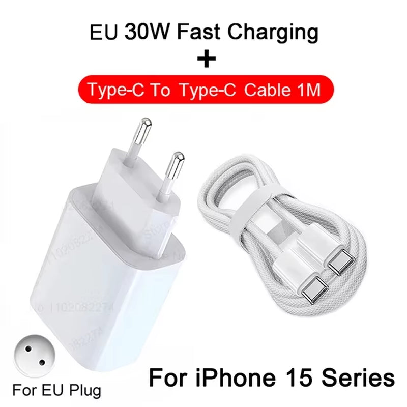 30W USB C PD Fast Charger iPhone Adapter with Type C Cable