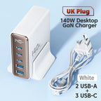 140W GaN Desktop Charger 5 Port USB C Fast Charging Station LED Display