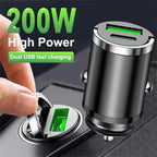 200W Dual USB Car Charger Fast Charging Adapter Compact Alloy Design