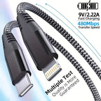 MFi Certified USB C to Lightning Cable Fast Charging Nylon Braided Cord
