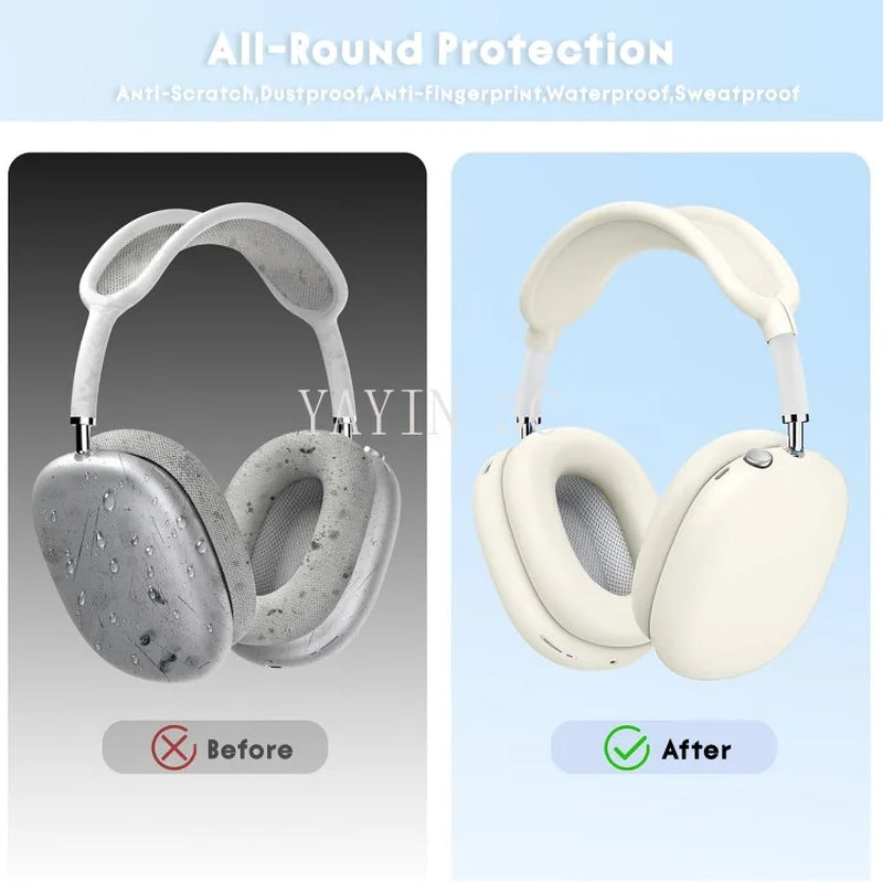 4 in 1 AirPods Max Silicone Protective Case Set Full Coverage Headband Earpad Cover