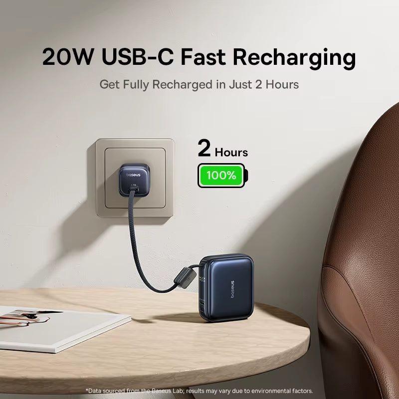 10000mAh Power Bank 45W Fast Charging Mini Built-in USB-C Cable Portable