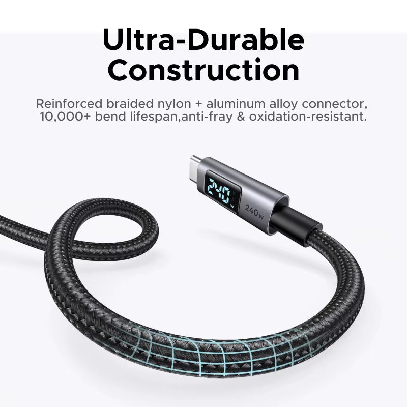 240W USB C to USB C Cable PD3.1 Fast Charging Digital Display Cord