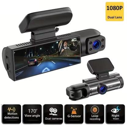 Dual View 1080P Dash Cam – Front & Inside Recording with Night Vision