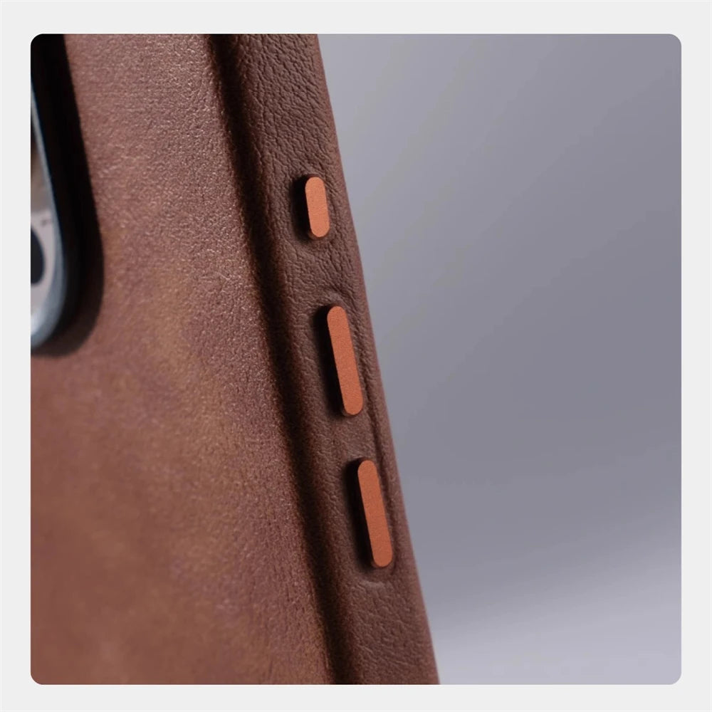Luxury Retro Leather MagSafe iPhone Case Business Magnetic Alloy Lens Cover