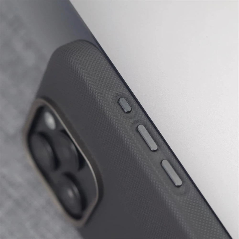 Luxury PU Leather Magnetic iPhone Case Alloy Lens Frame MagSafe Cover