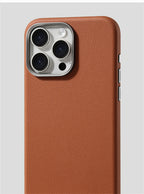 Luxury Business PU Leather Magnetic iPhone Case Metal Camera MagSafe Cover