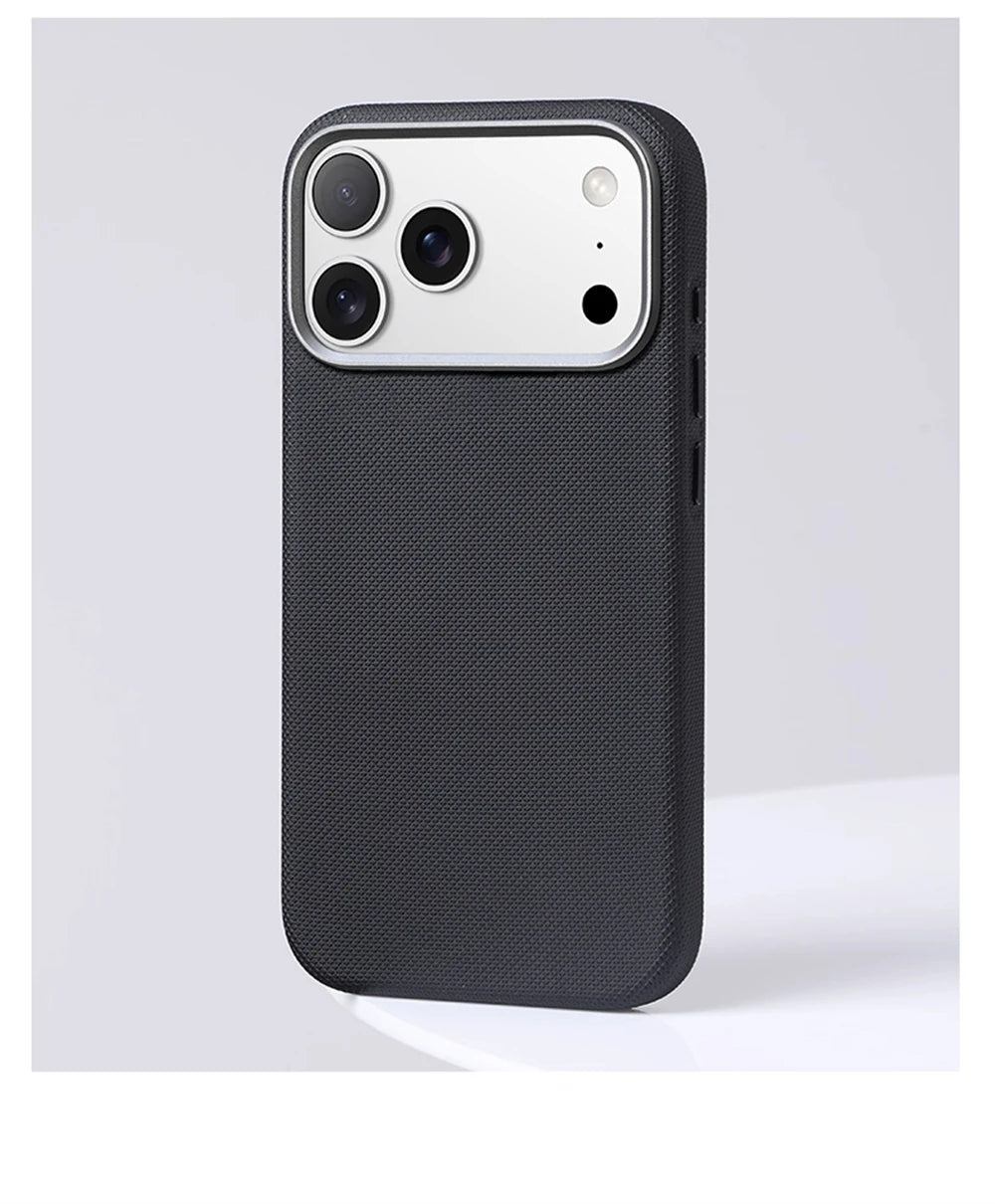 Luxury Diamond Texture MagSafe Leather iPhone Case Alloy Lens Protective Cover